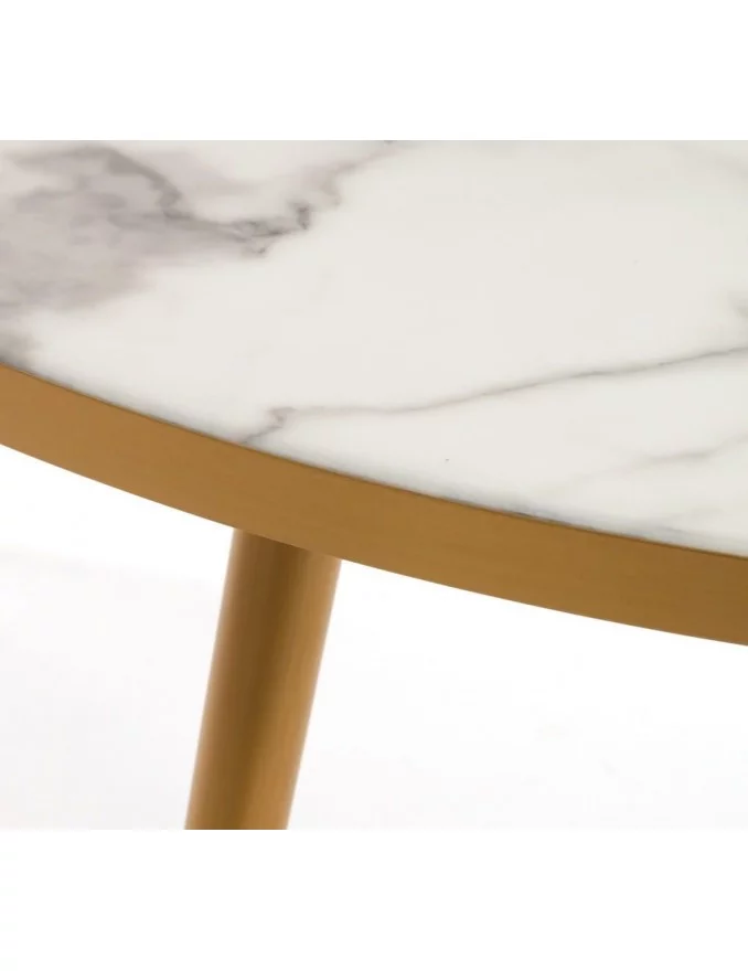 mesa de centro pols potten branco e dourado com efeito de mármore