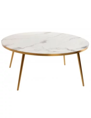 Table basse ronde marbre et or - POLS POTTEN blanc