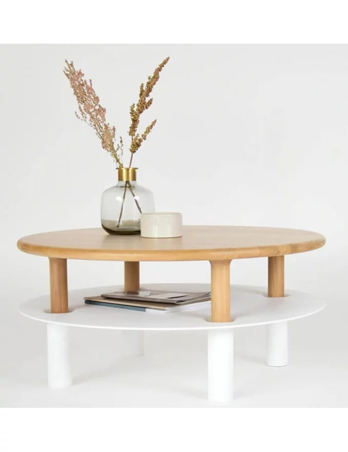 MILO ROUND solid oak coffee table - TAKE ME HOME - oak / structure white