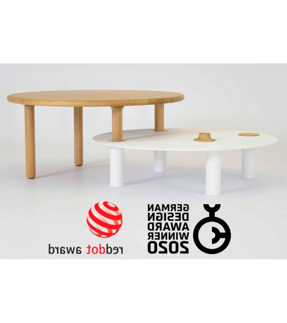 Skandinavischer Design-Couchtisch aus Holz und weißem Metall milo german design award take me home