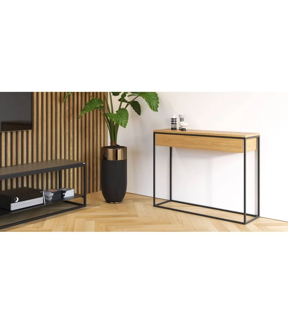 SKINNY XL steel and solid wood console with drawer - TAKE ME HO