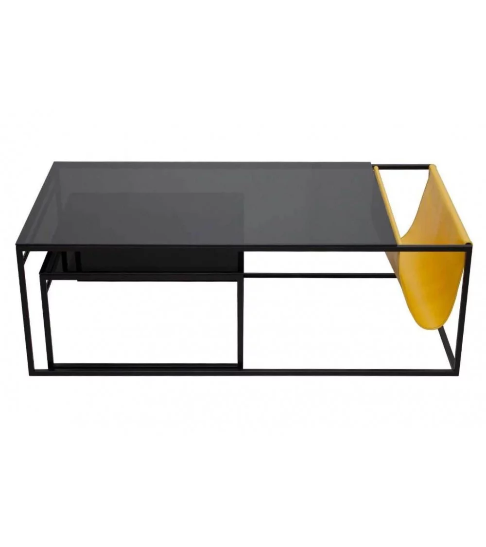 Modern design coffee table in yellow glass fabric POCKET take me home