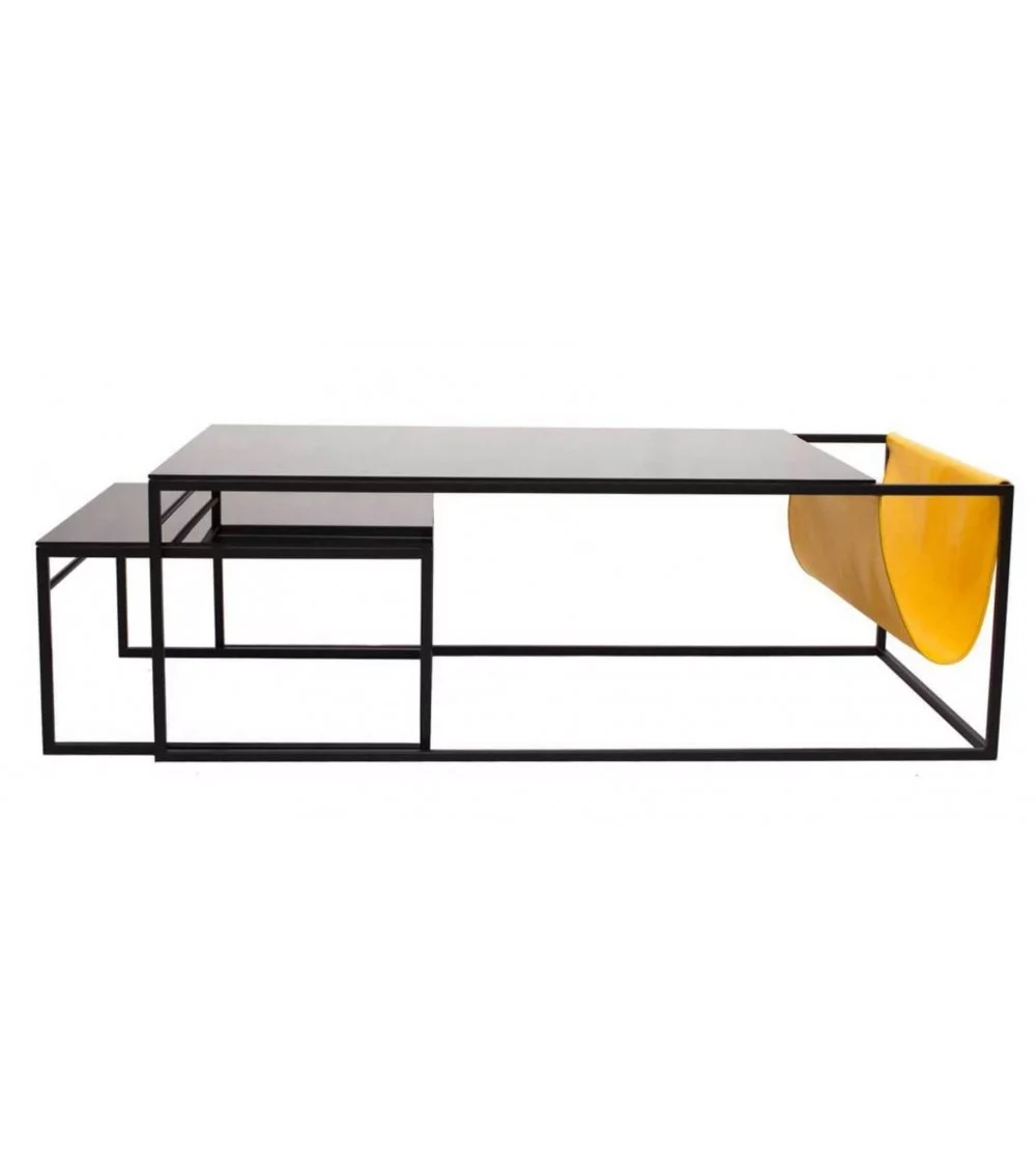 Modern design coffee table in yellow glass fabric POCKET take me home