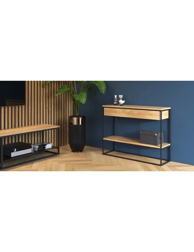 SKINNY XL console de madeira com gaveta e prateleira - TAKE ME HOME - carvalho