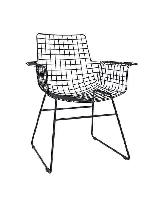 Designstuhl aus schwarzem Metall mit Armlehnen - HKLIVING