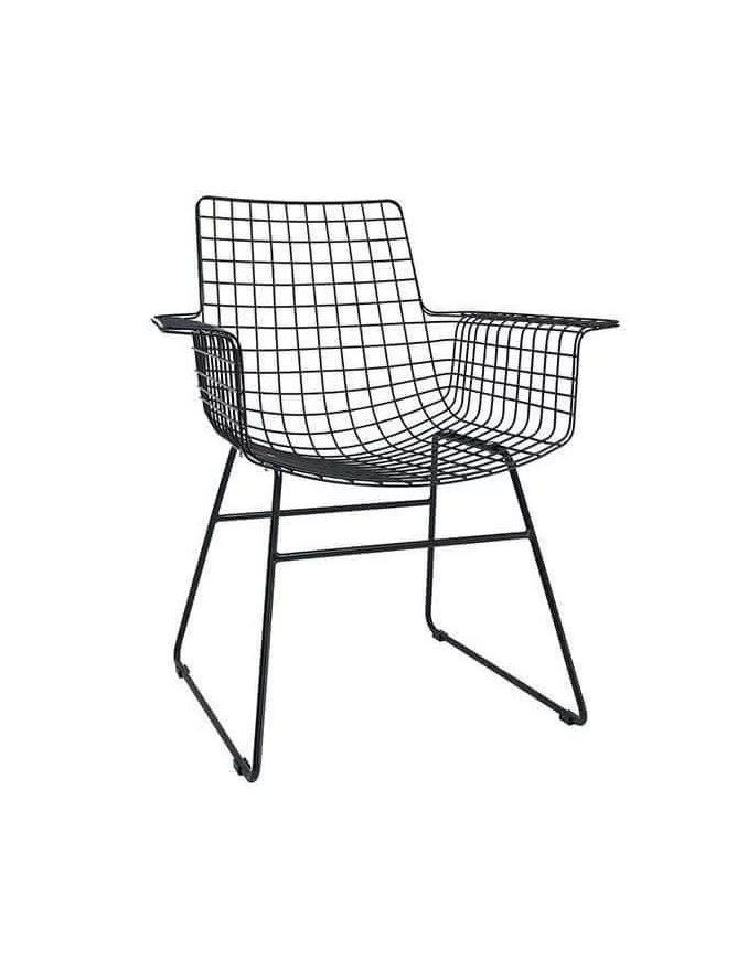 Cadeira design em metal preto com braços - HKLIVING