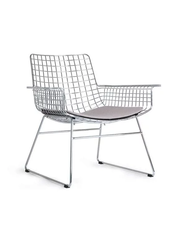 Design fauteuil in verchroomd metaal met draadkussen - HKLIVING