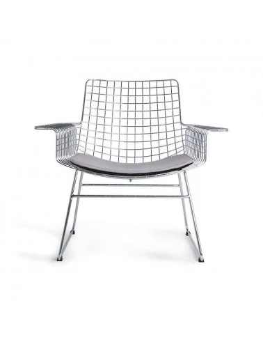 Poltrona design em metal cromado com almofada de arame - HKLIVING
