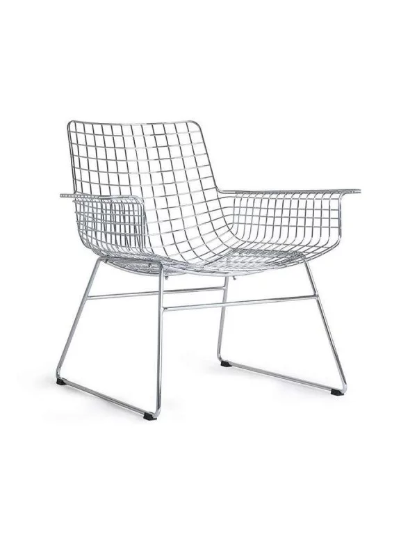 Poltrona design em metal cromado com almofada de arame - HKLIVING