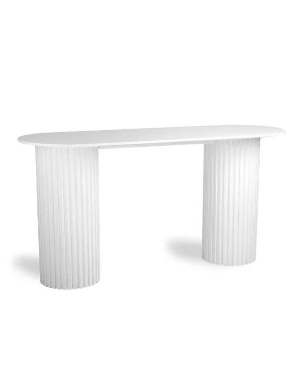 Mesa lateral de design oval branco - HKLIVING Mesa de console branca com pilares