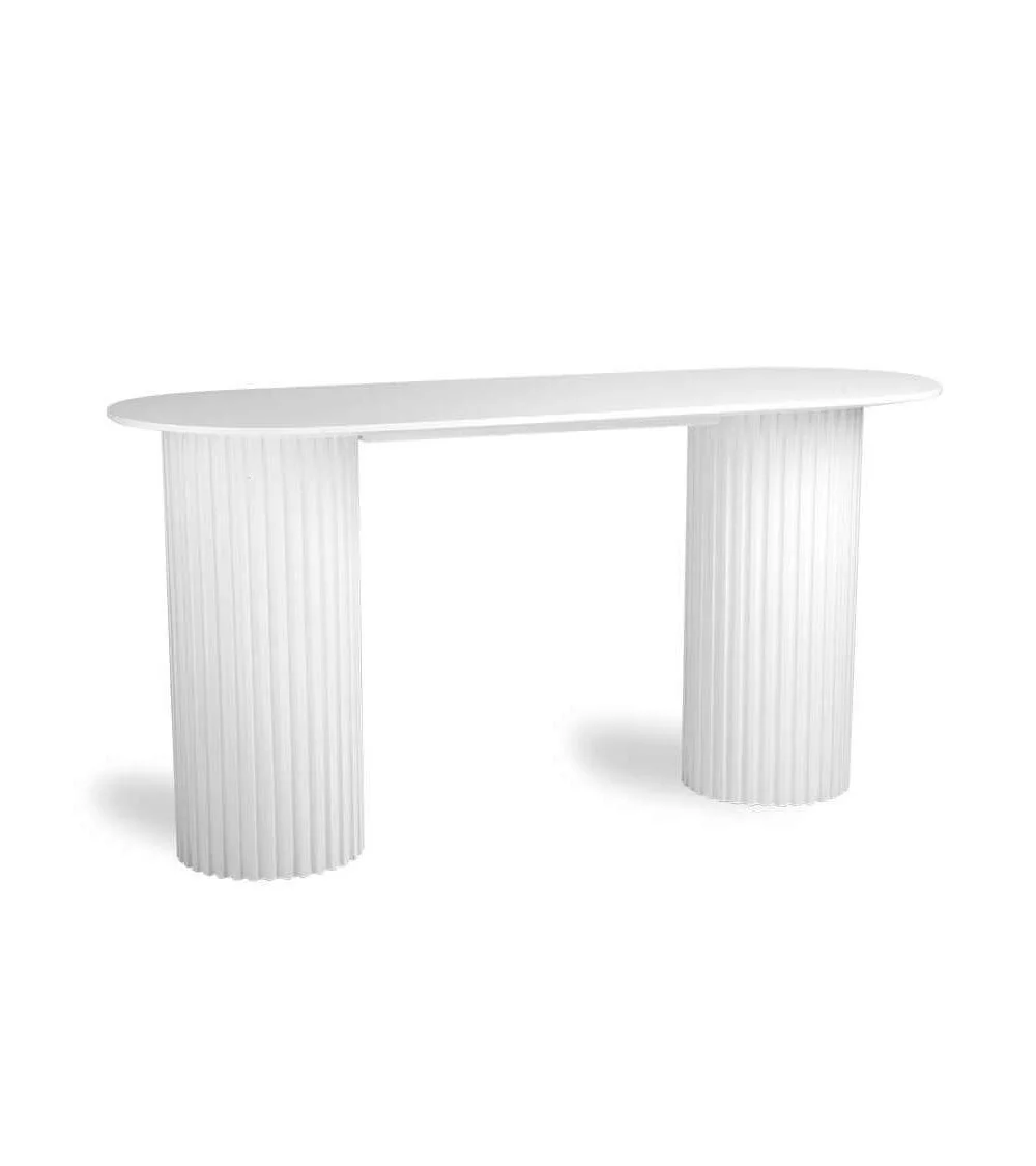 Mesa auxiliar blanca de diseño ovalado - Mesa consola blanca con pilares HKLIVING