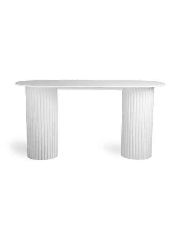 Weißer ovaler Design-Beistelltisch - HKLIVING weißer Konsolentisch mit Säulen
