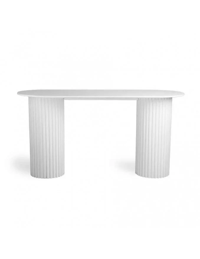 Mesa lateral de design oval branco - HKLIVING Mesa de console branca com pilares