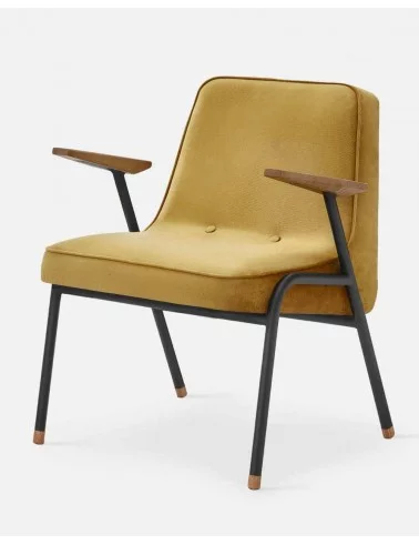 Retro design fauteuil mosterd fluweel 366 zwart metaal - 366concept