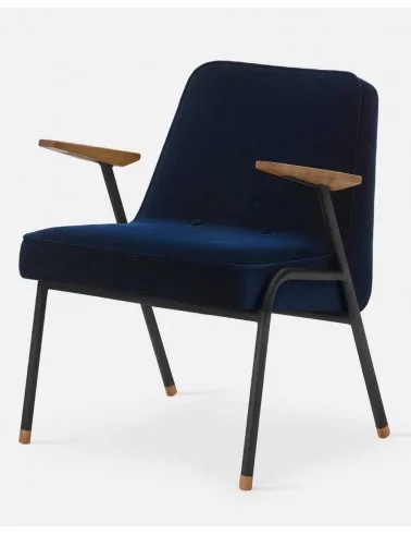 Retro design fauteuil blauw fluweel 366 zwart metaal - 366concept