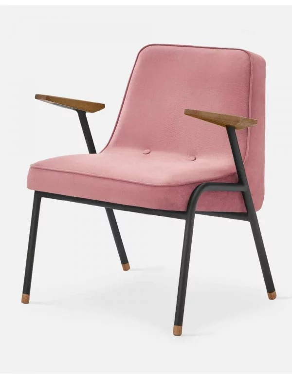 Retro Design Sessel rosa Samt 366 schwarz Metall - 366concept