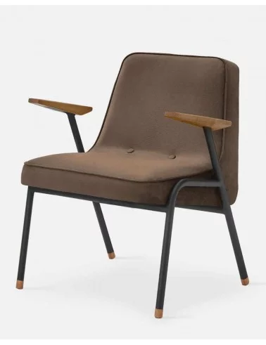 Retro Design Sessel 366 taupe Samt schwarz Metall - 366concept