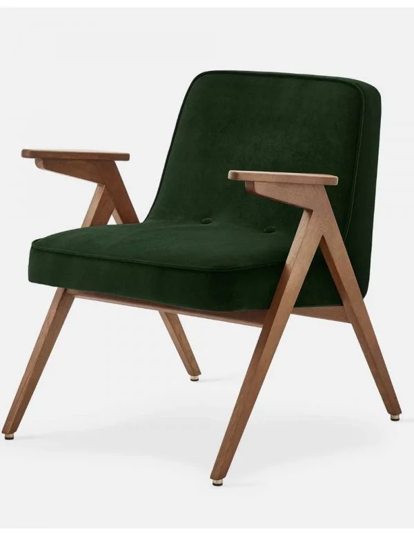 Retro design armchair in wood and green velvet BUNNY - 366Concept