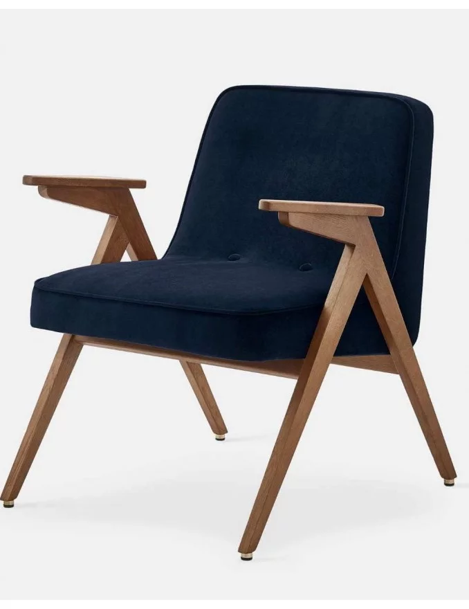 Retro design fauteuil van hout en fluweel BUNNY - 366Concept - Fluweel - Indigo