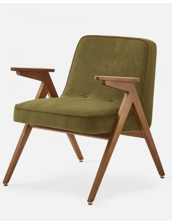 Retro design fauteuil van hout en groen fluweel BUNNY - 366Concept