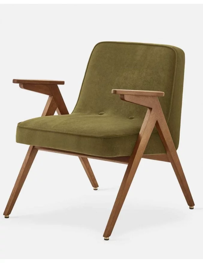 Retro design armchair in wood and velvet BUNNY - 366Concept - Velvet - Olive