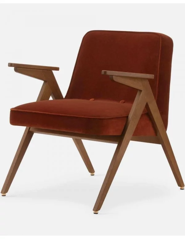 Retro design armchair in wood and velvet BUNNY - 366Concept - Velvet - Red brick
