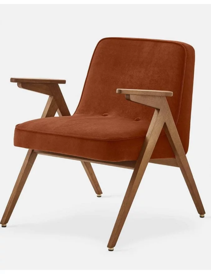 Retro design fauteuil van hout en rood fluweel BUNNY - 366Concept
