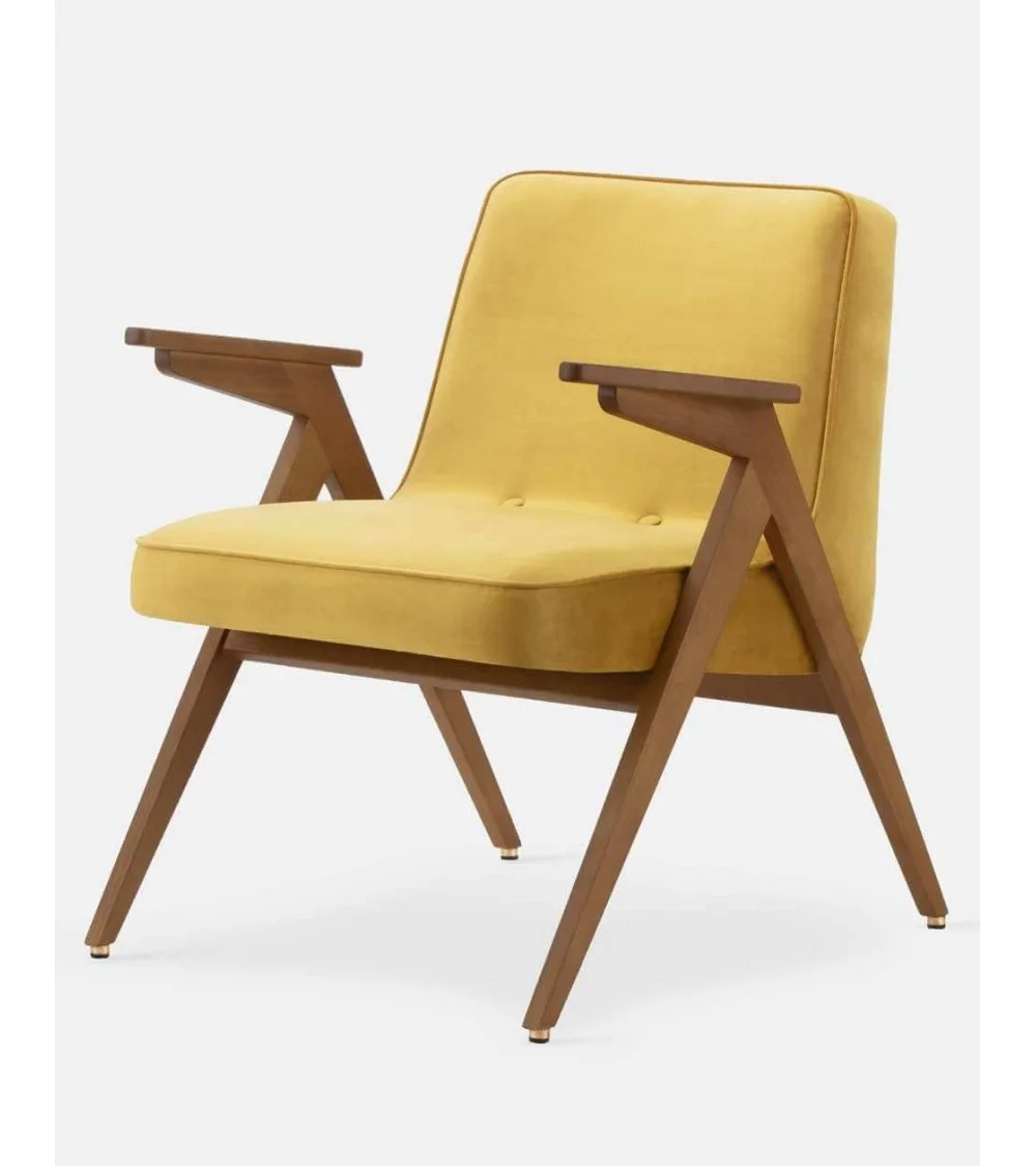 Retro design armchair in wood and yellow velvet BUNNY - 366Concept