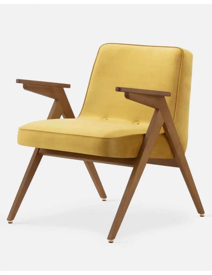 Retro design fauteuil van hout en fluweel BUNNY - 366Concept - Glans fluweel - Mosterd