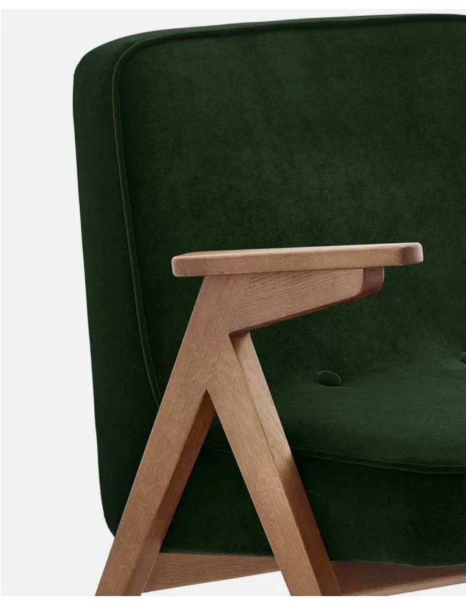 Retro design fauteuil van hout en fluweel BUNNY - 366Concept - Fluweel - Flessengroen