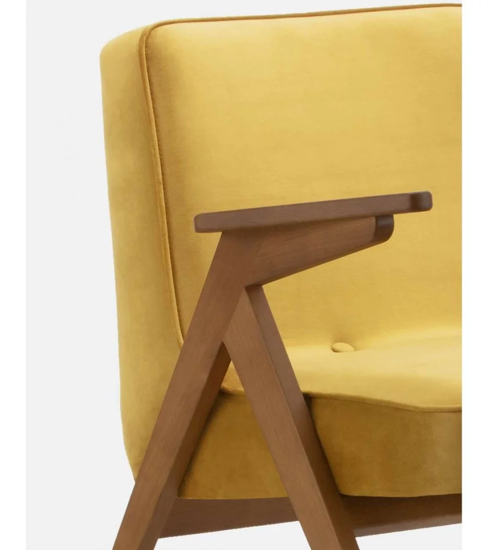Retro design armchair in wood and yellow velvet BUNNY - 366Concept