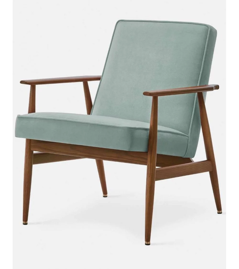 FOX retro design armchair in wood and green velvet - 366Concept