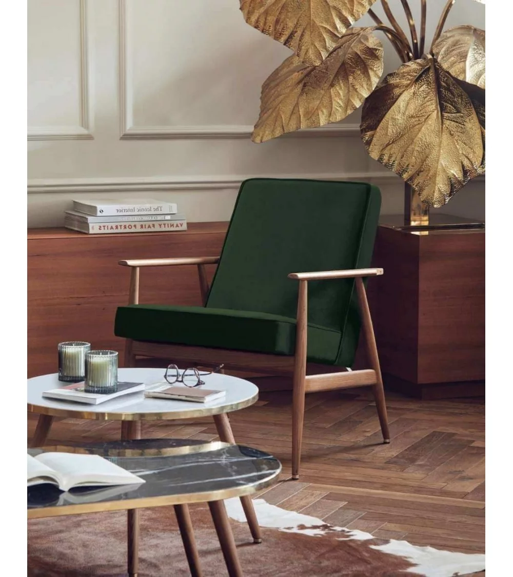 FOX retro design armchair in wood and green velvet - 366Concept