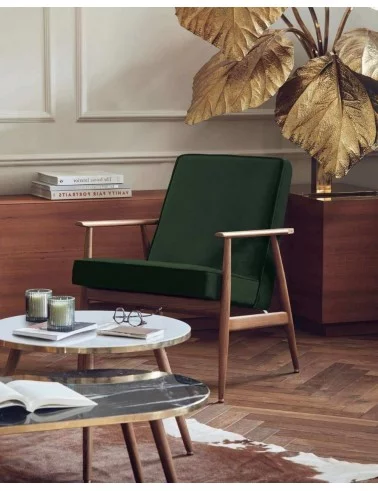 FOX retro design armchair in wood and velvet - 366Concept