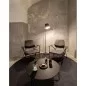 Contemporary design armchair POLYGON - PROSTORIA gray fabric, black base, wooden armrests