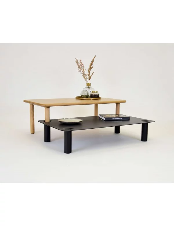 Table basse design scandinave en bois Milo rectangle avec plateau noir - TAKE ME HOME