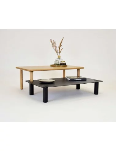 Table basse design scandinave en bois Milo rectangle avec plateau noir - TAKE ME HOME