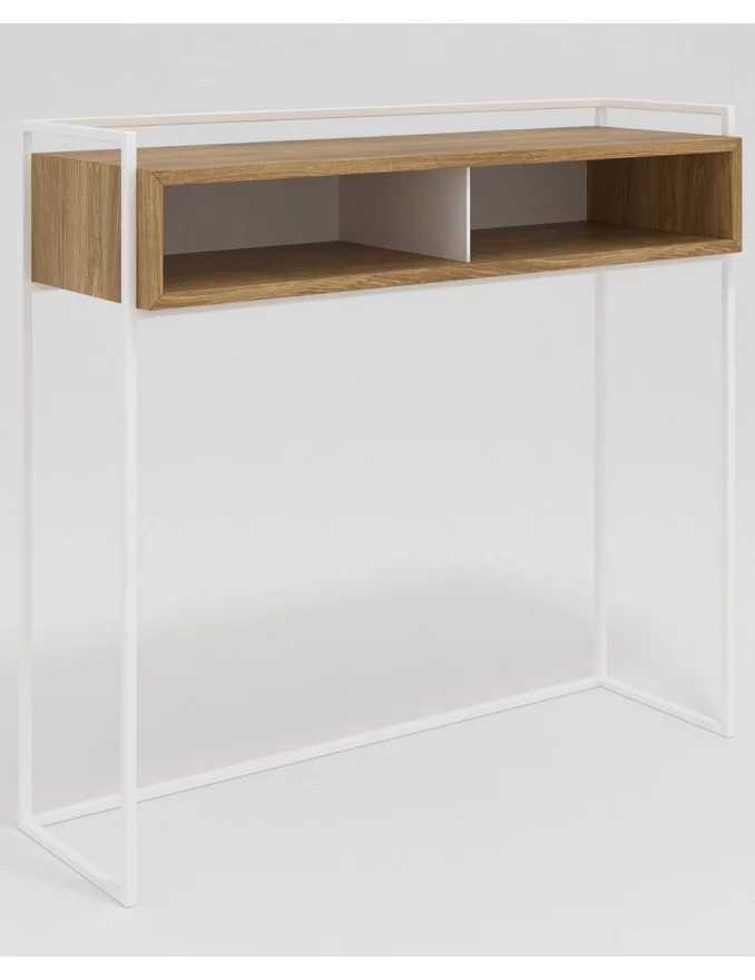 Consola de madera de diseño escandinavo CLEO con barandilla y almacenamiento - TAKE ME HOME