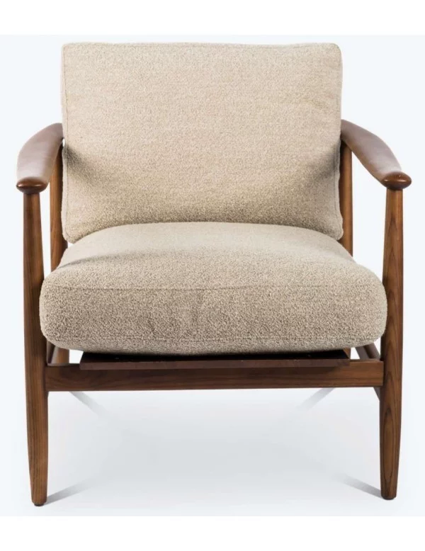 Scandinavian retro retro design armchair TEDDY cream beige wood and fabric - POLS POTTEN