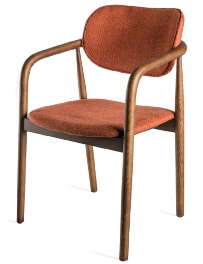 HENRY Skandinavischer Designstuhl aus Holz und rotem Stoff - POLS POTTEN