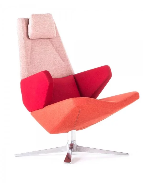 Contemporary design armchair in red fabric TRIFIDAE prostoria