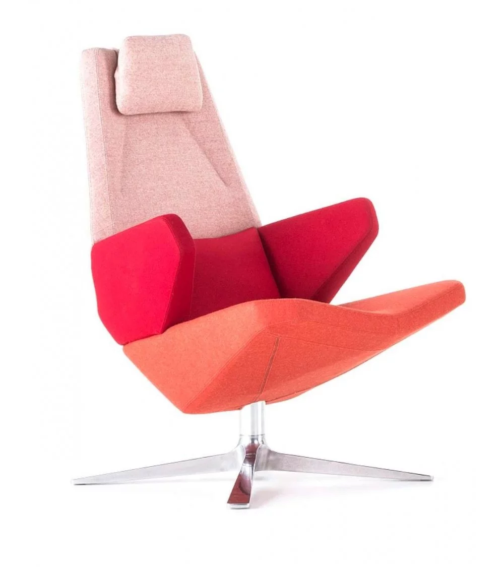 Contemporary design armchair in red fabric TRIFIDAE prostoria