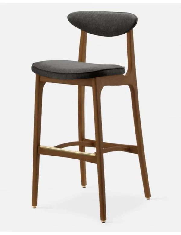 Retro bar stool in wood and gray fabric 200-190 - 366Concept gray