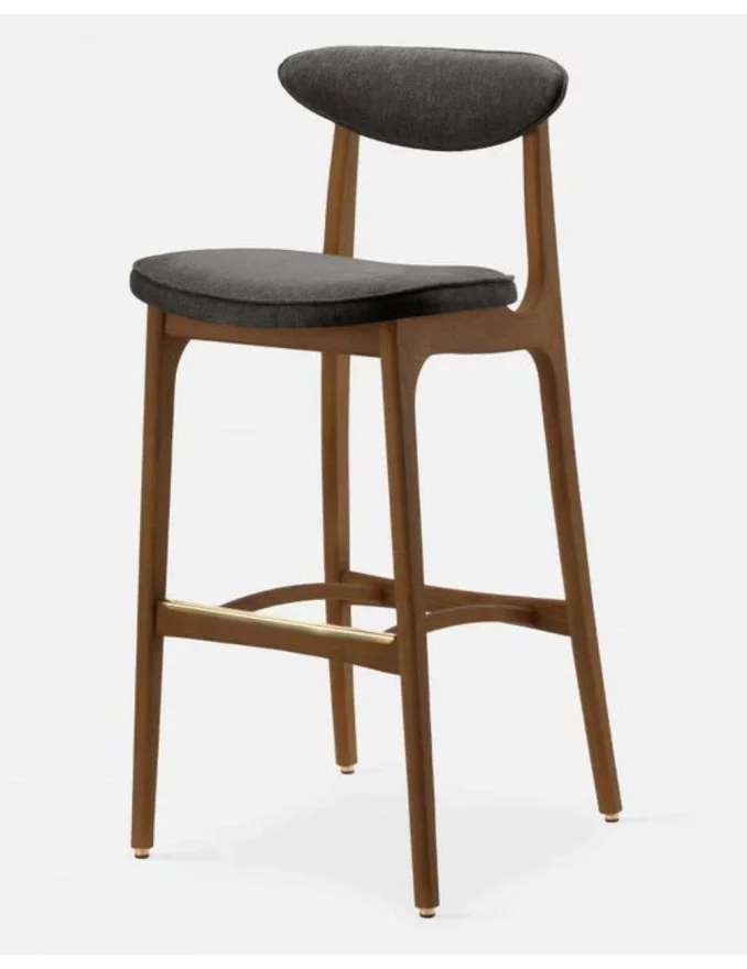 retro bar stool in wood and gray fabric 200-190 - 366Concept