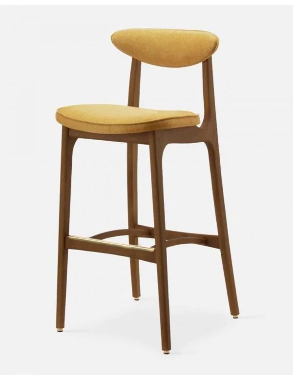 retro bar stool in wood and yellow fabric 200-190 - 366Concept