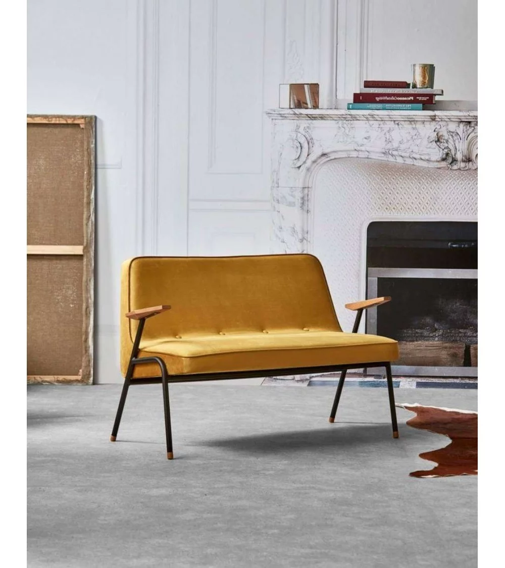 Small retro 2-seater sofa 366 yellow fabric Metal - 366CONCEPT