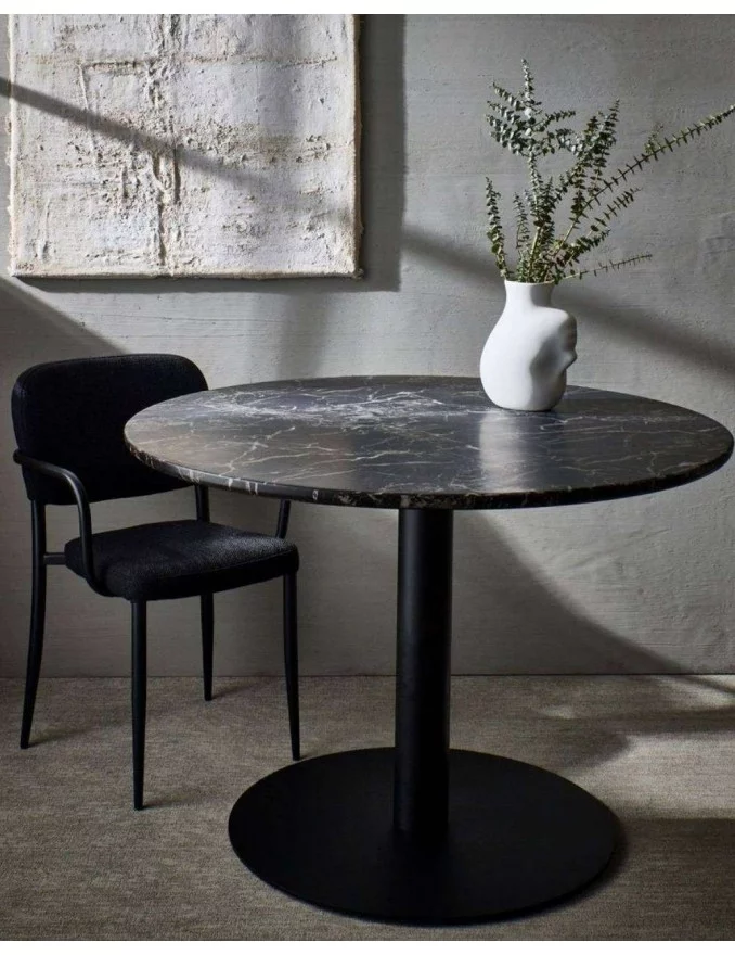 Mesa de jantar redonda com efeito mármore preto - POLS POTTEN