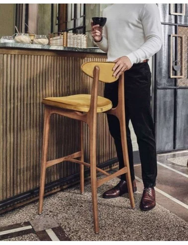 Retro bar stool in wood and fabric 200-190 - 366Concep