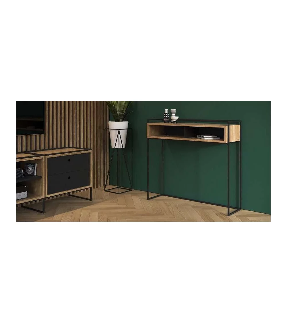 Scandinavian design wooden console CLEO with guardrail and storage - TAKE ME HOME