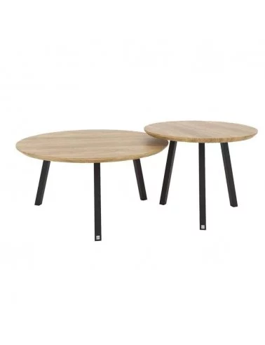 Set of 2 round coffee tables in wood and metal NARVIK - TAKE ME HOME